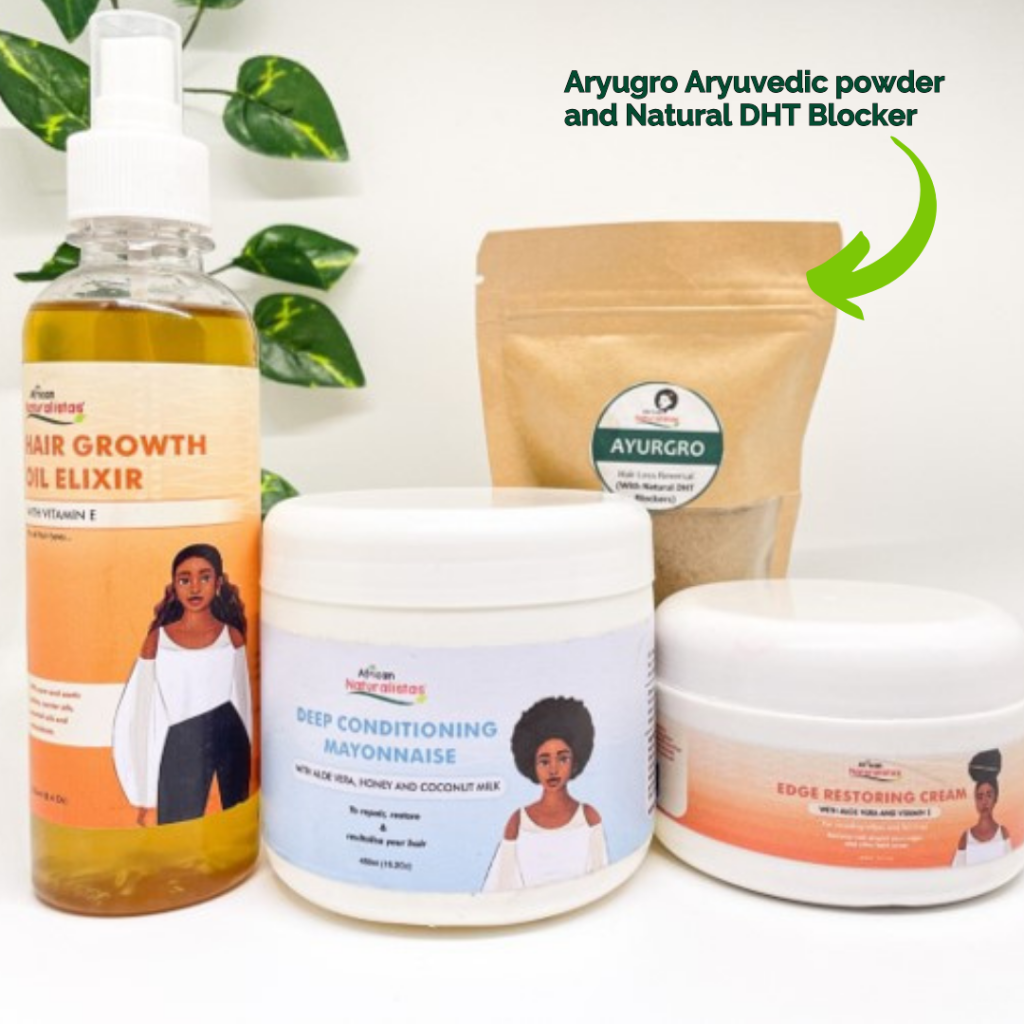 African Natural Fertile Edges set including the Aryugro Aryuvedic powder and Natural DHT Blocker